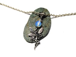 FFée ailée Opalite - Collier et pendentif argent, bijou fées lithothérapie