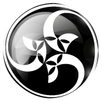 Cabochon de triple spirale celtique sur fond noir d'après les Évangiles de Lindisfarne