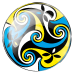 Cabochon de triple spirale celtique multicolore d'après les Évangiles de Lindisfarne