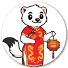 La Blanche Hermine en femme chinoise à la robe rouge aux dragons dorés tissés
