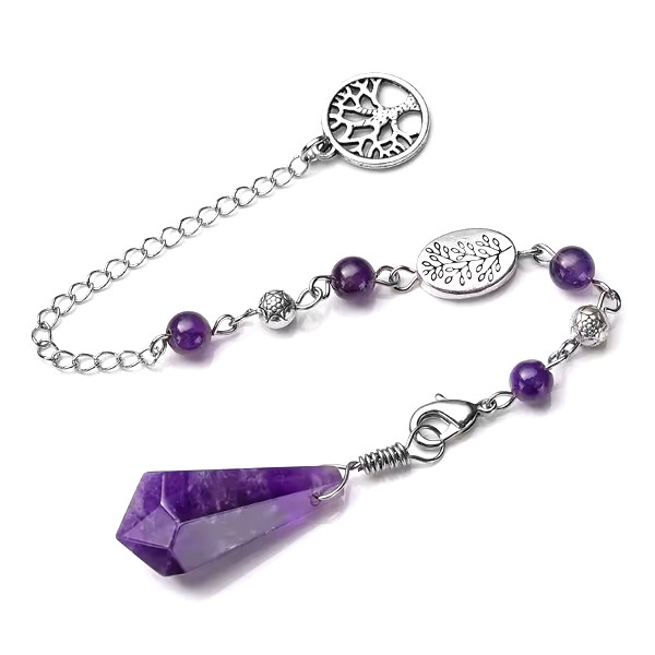 Pendule en améthyste avec perles et arbre de vie